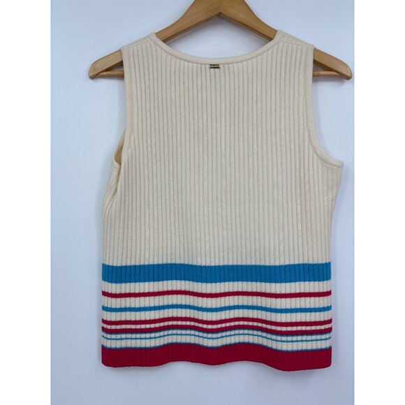 St. John Zip Ribbed Sweater Knit Cardigan & Tank Set Ivory Size Medium Small - Picture 6 of 12